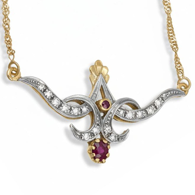Collana - 18 carati Oro giallo, Argento - 0.395ct. tw. Rubino - Diamante