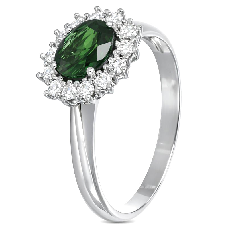 Anello - 18 carati Oro bianco - 1.27ct. tw. Tormalina - Diamante