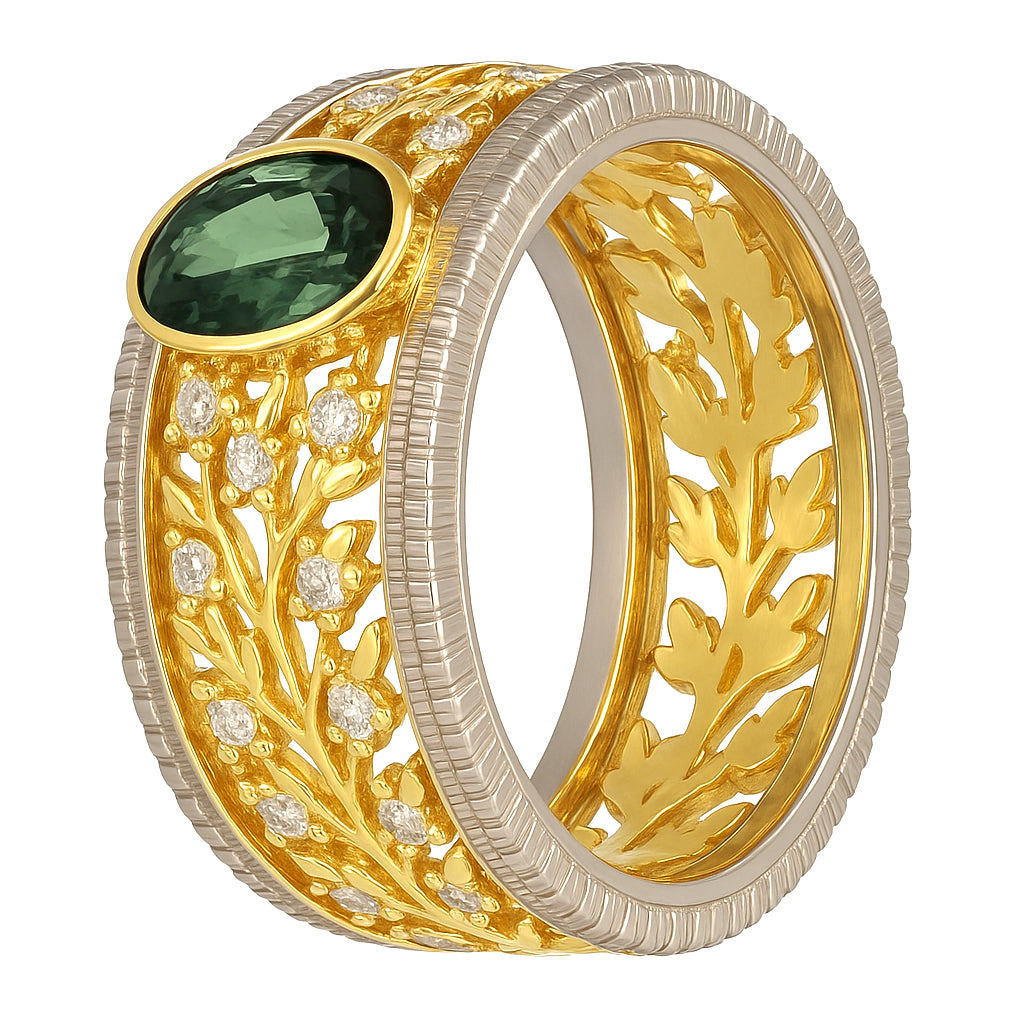 Anello - 18 carati Oro bianco, Oro giallo - 0.54ct. tw. Zaffiro - Diamante