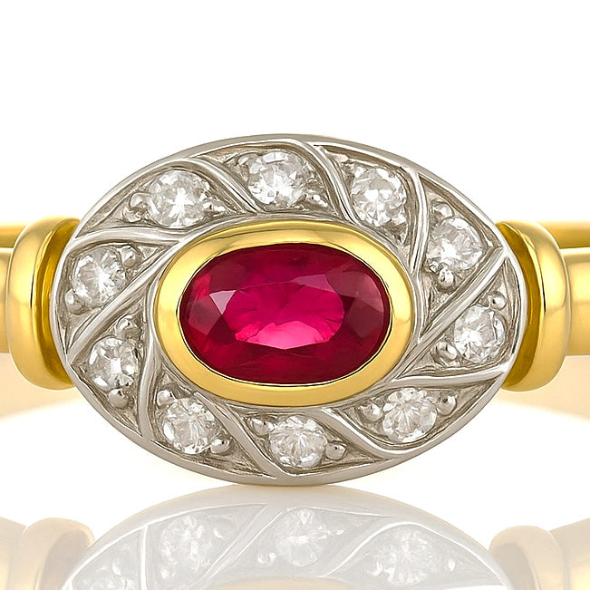 Anello - 18 carati Oro giallo, Oro bianco - 0.24ct. tw. Rubino - Diamante