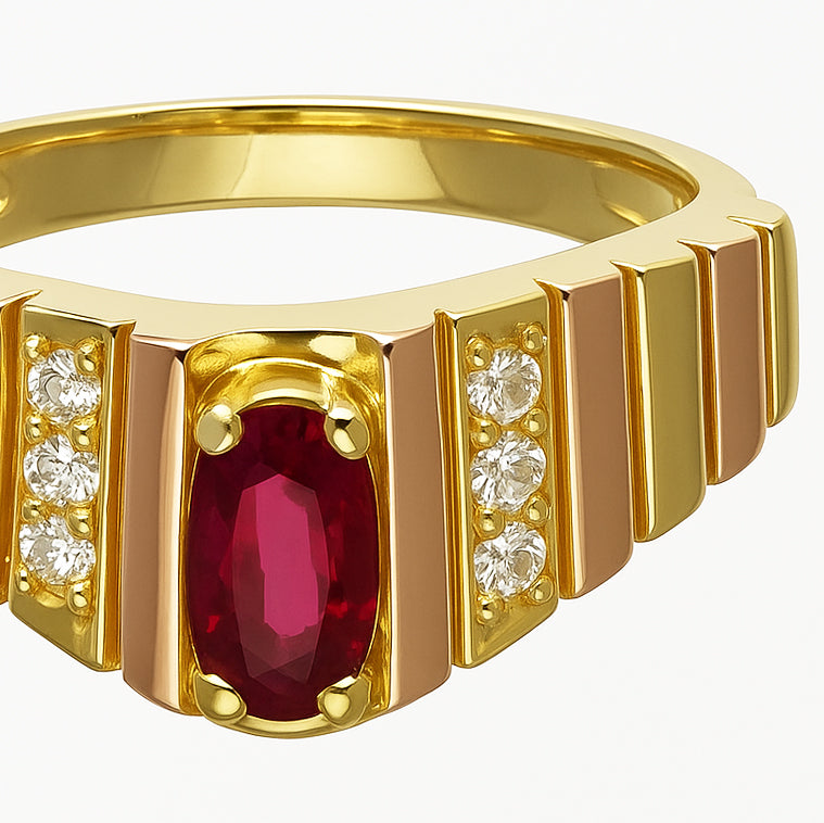 Anello - 18 carati Oro giallo - 2.06ct. tw. Rubino - Diamante