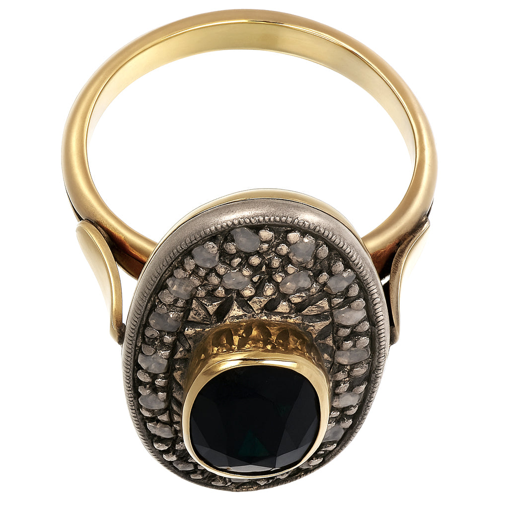 14 carati Oro giallo, Argento 925 - Anello- Zaffiro -Diamanti