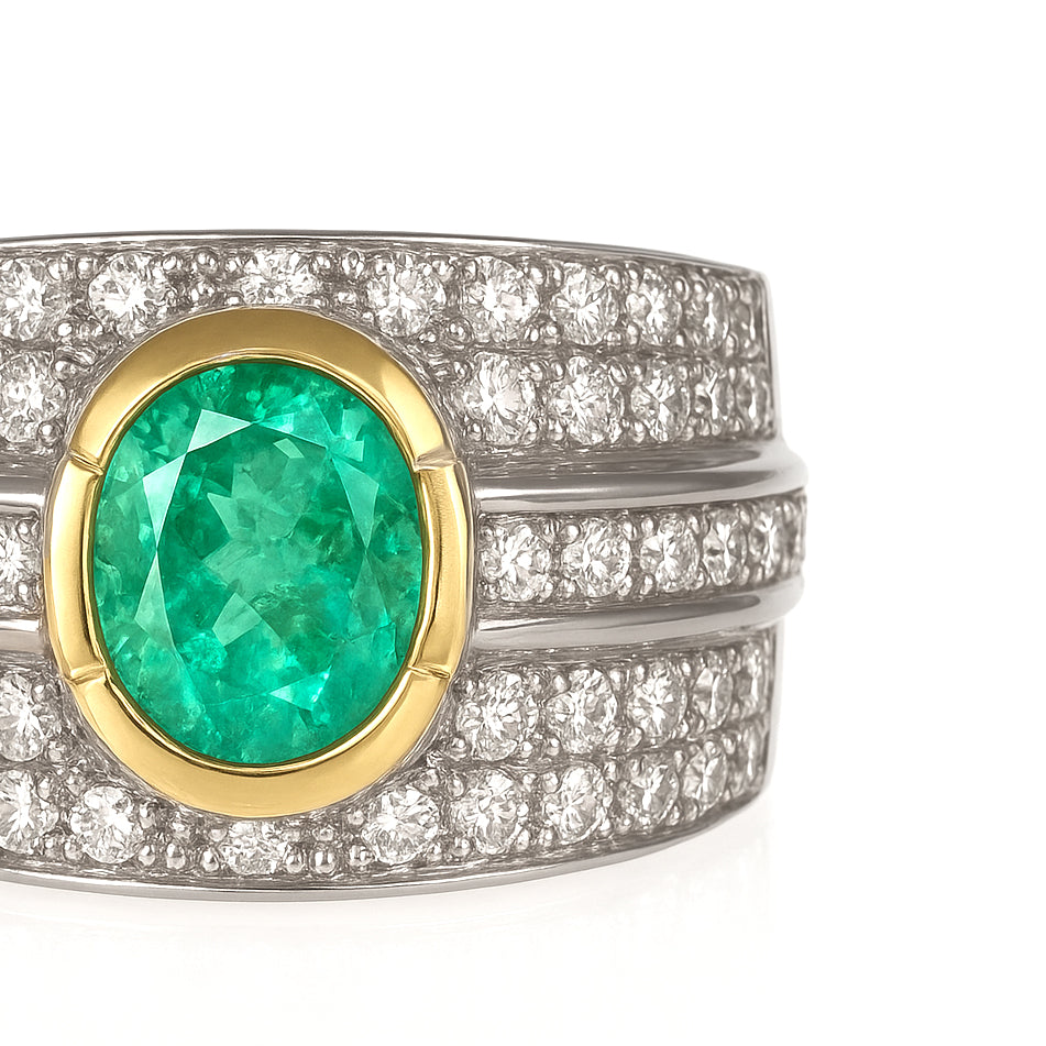 Anello - 18 carati Oro bianco, Oro giallo - 2.11ct. tw. Smeraldo - Diamante