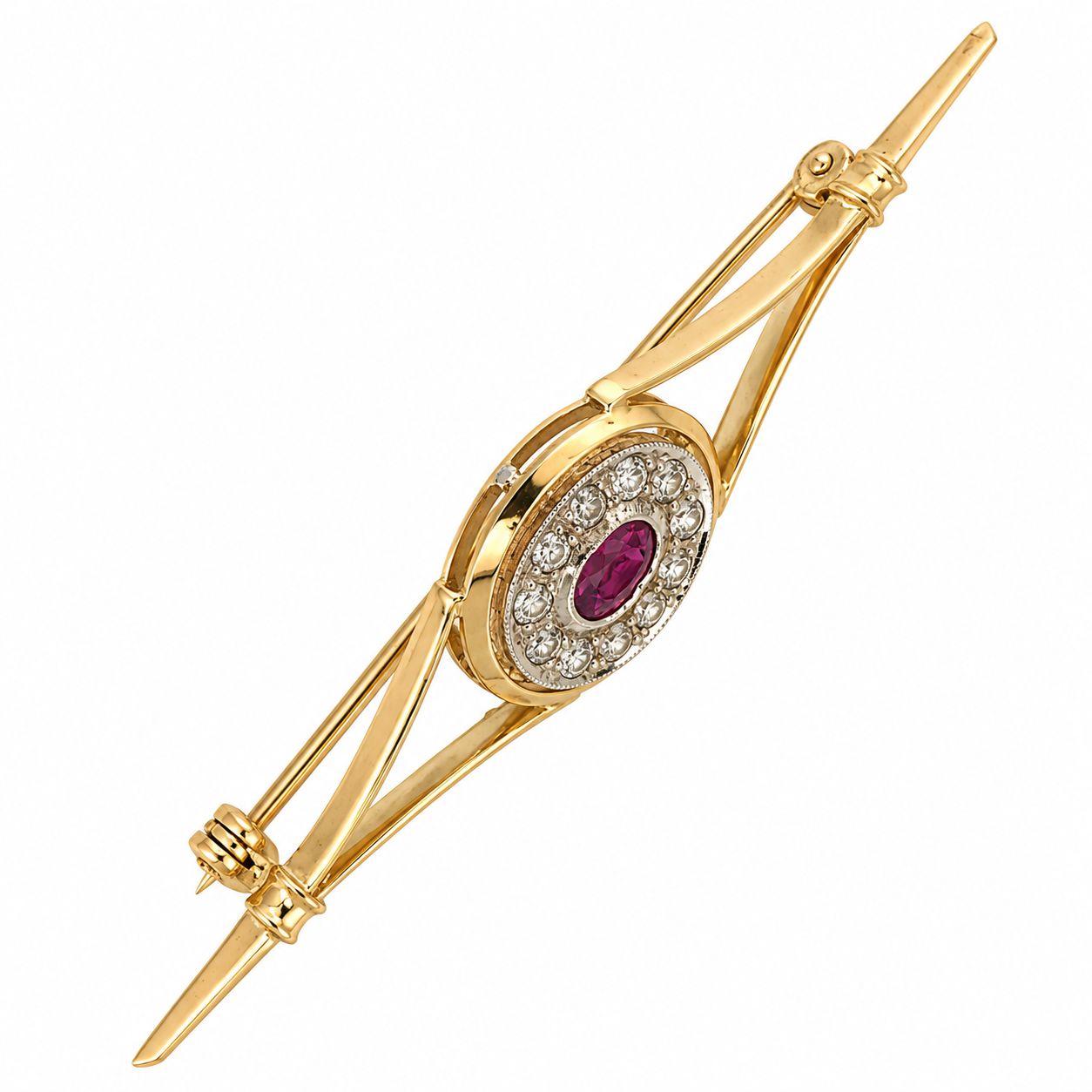 Spilla - 18 carati Oro giallo, Argento - 0.45ct. tw. Rubino - Diamante - Made in Italy - Handmade