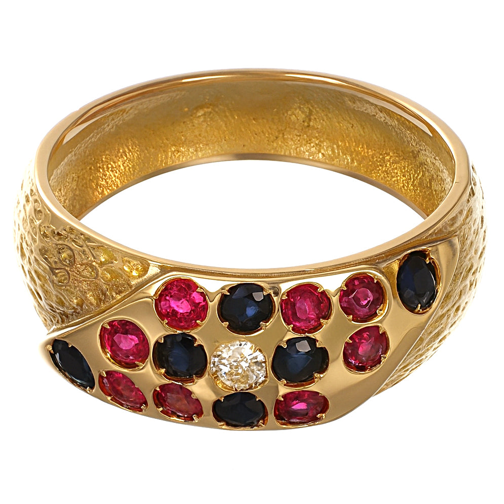 Anello - 18 carati Oro giallo, Zaffiri- Rubini - 0.74ct. tw. Diamante (Naturale)