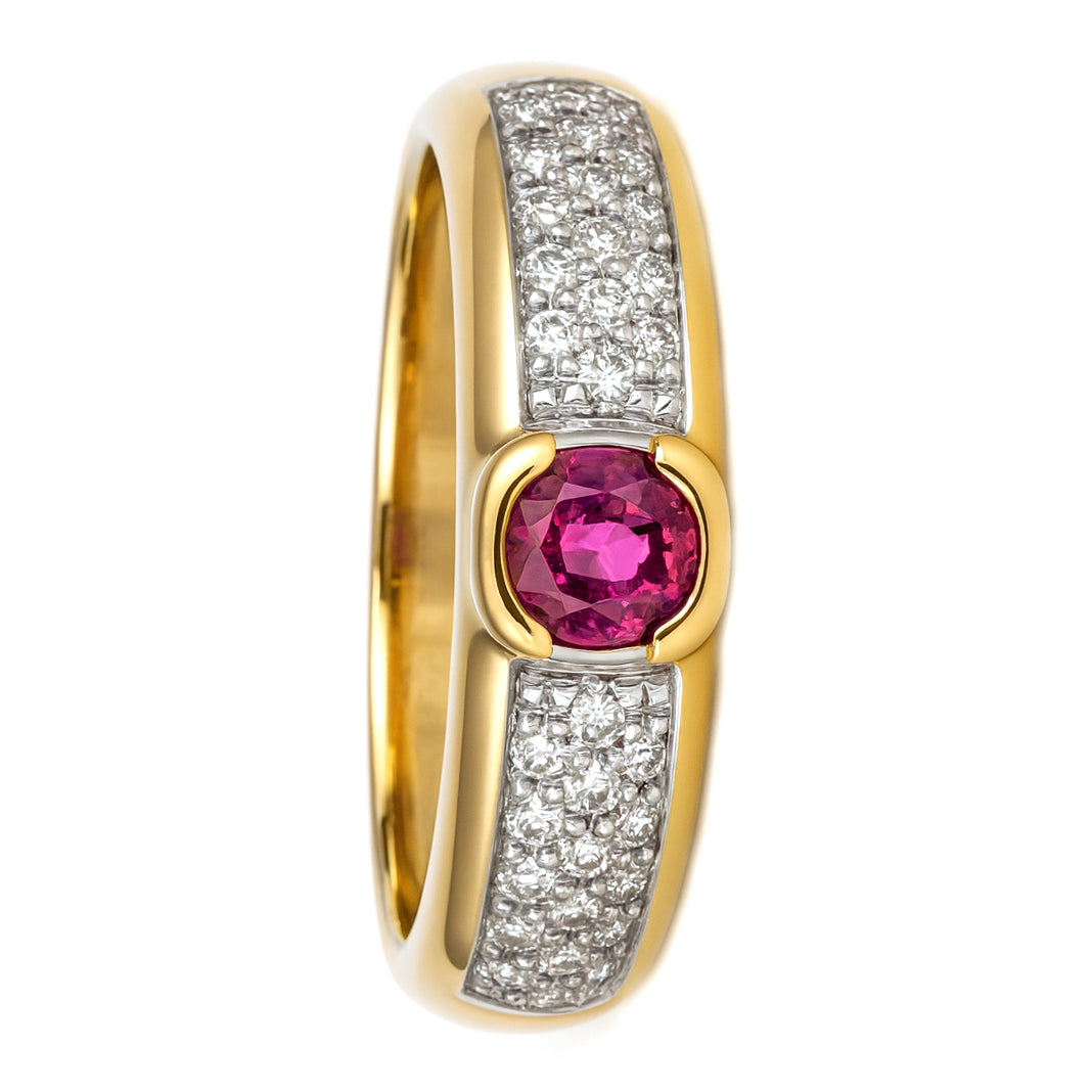 Anello - 18 carati Oro bianco, Oro giallo - 0.57ct. tw. Rubino - Diamante