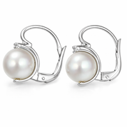 Orecchini - 18 carati Oro bianco - 0.04ct. tw. Diamante (Naturale) - Perla