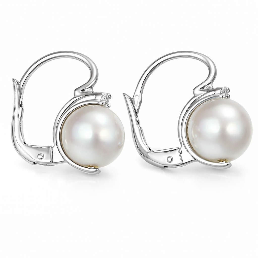 Orecchini - 18 carati Oro bianco - 0.04ct. tw. Diamante (Naturale) - Perla