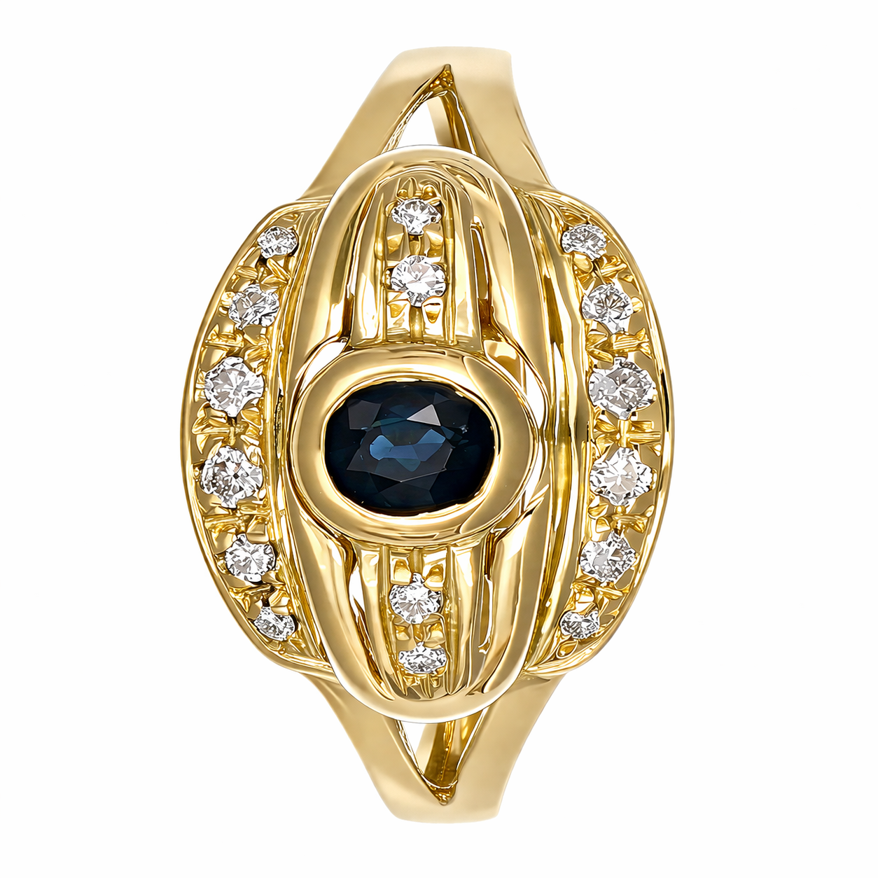 Anello - 18 carati Oro giallo - 0.58ct. tw. Zaffiro - Diamante