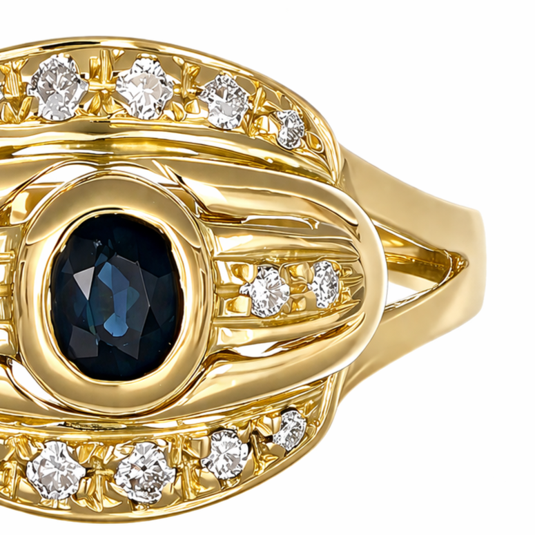 Anello - 18 carati Oro giallo - 0.58ct. tw. Zaffiro - Diamante