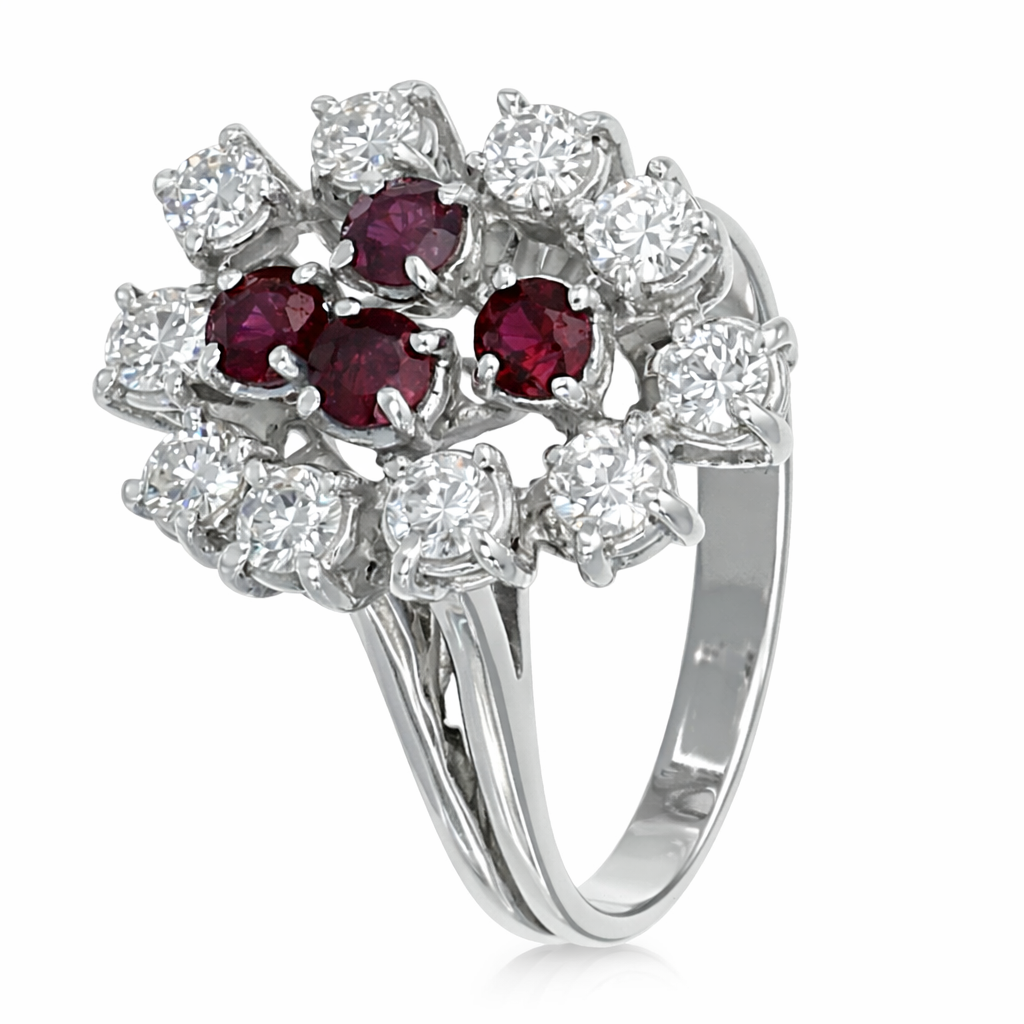 Anello - 18 carati Oro bianco - 1.46ct. tw. Rubino - Diamante