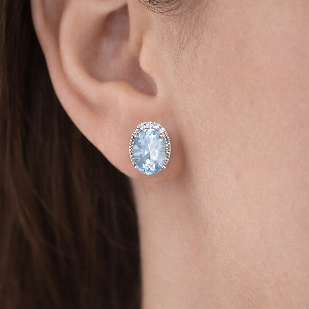 Orecchini - 18 carati Oro bianco - 1.50ct. tw. Acquamarina - Diamante