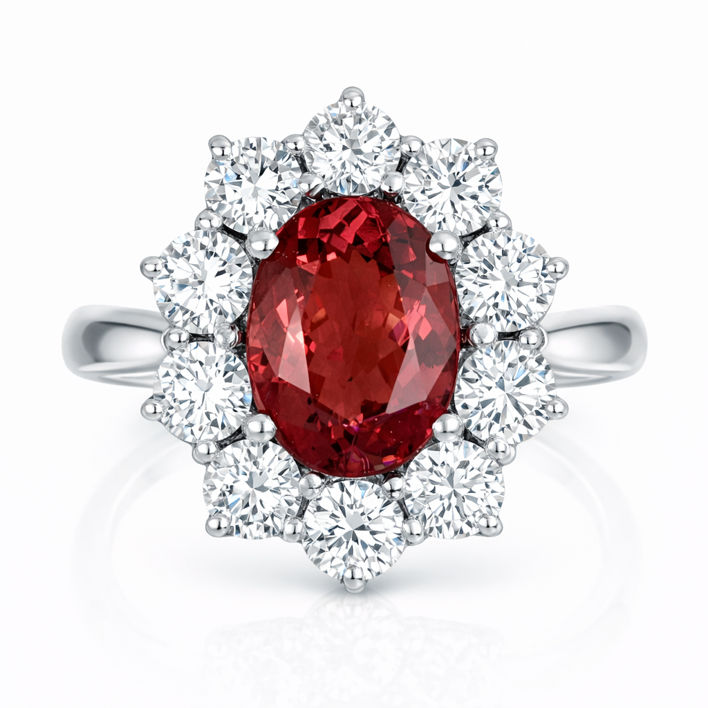 Anello - 18 carati Oro bianco - 3.30 ct. Tormalina - Diamante