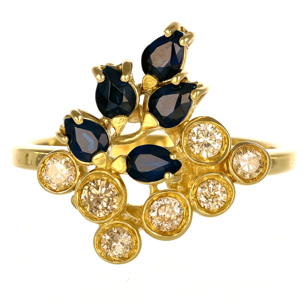 Anello - 18 carati Oro giallo - 1.05ct. tw. Zaffiro - Diamante