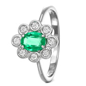 Anello - 18 carati Oro bianco Smeraldo - Diamante