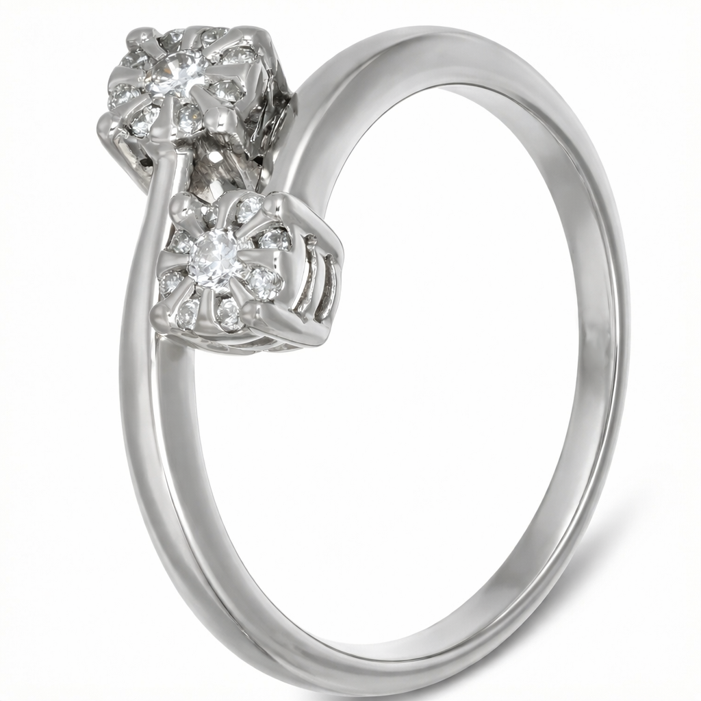 Anello - 18 carati Oro bianco - 0.14ct. tw. Diamante (Naturale)