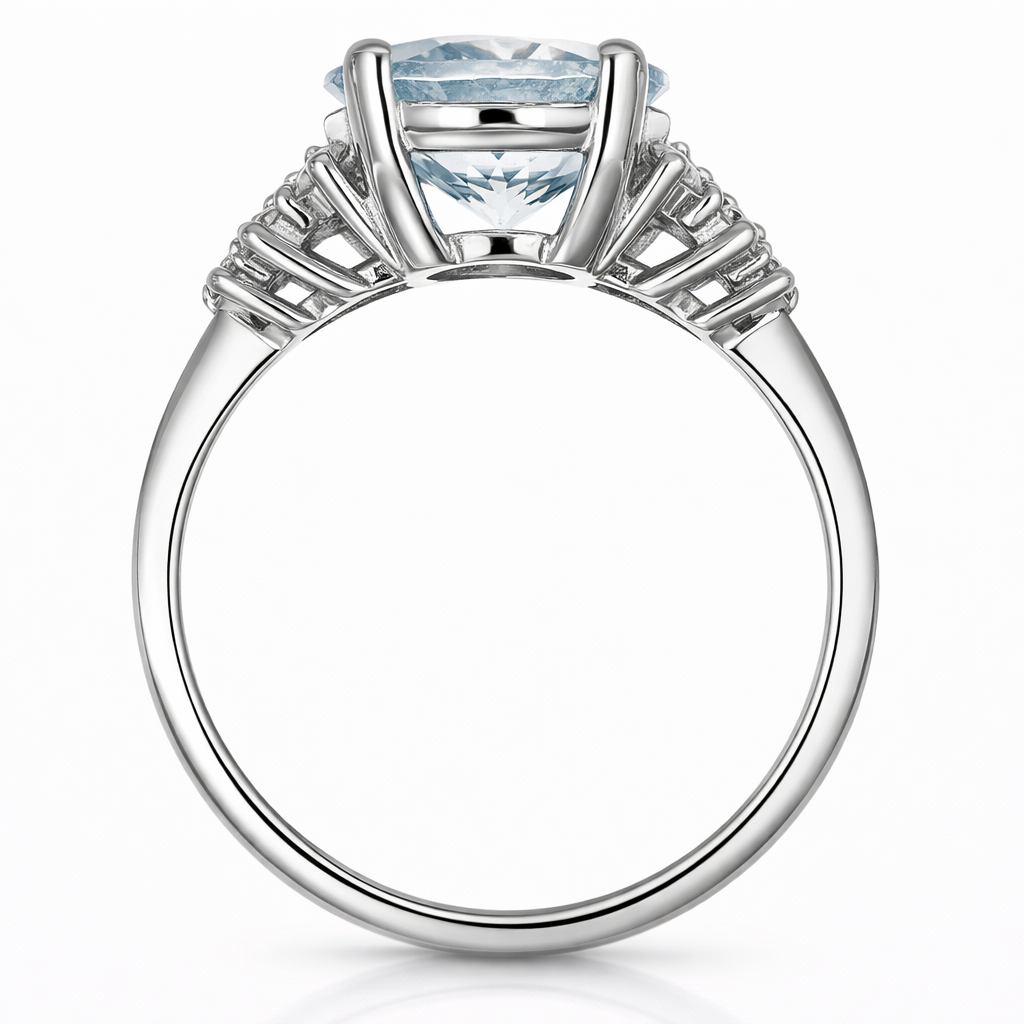 Anello - 18 carati Oro bianco Acquamarina - Diamante