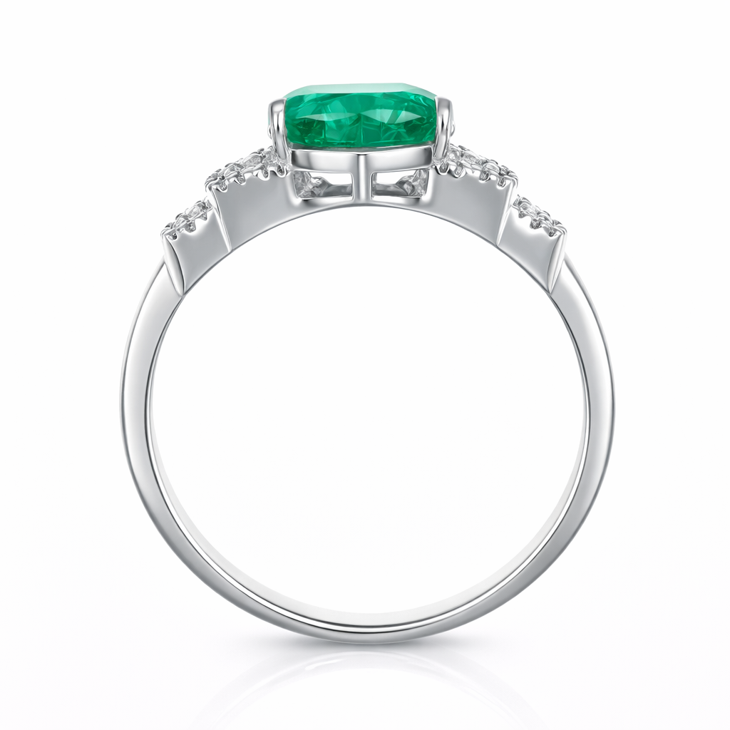 Anello - 18 carati Oro bianco - 2.15ct. tw. Smeraldo - Diamante