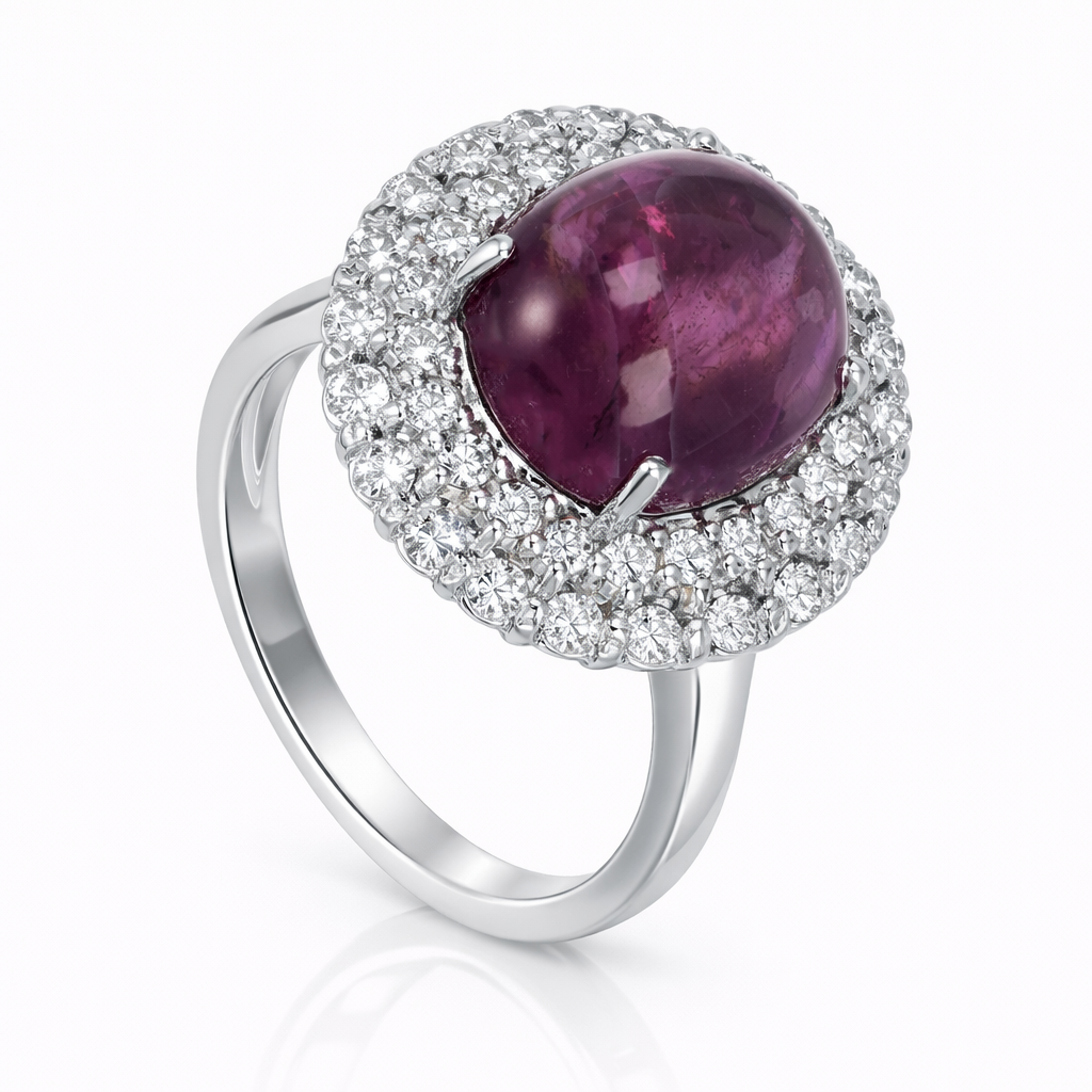 Anello - 18 carati Oro bianco - 6.70ct. tw. Tormalina - Diamante