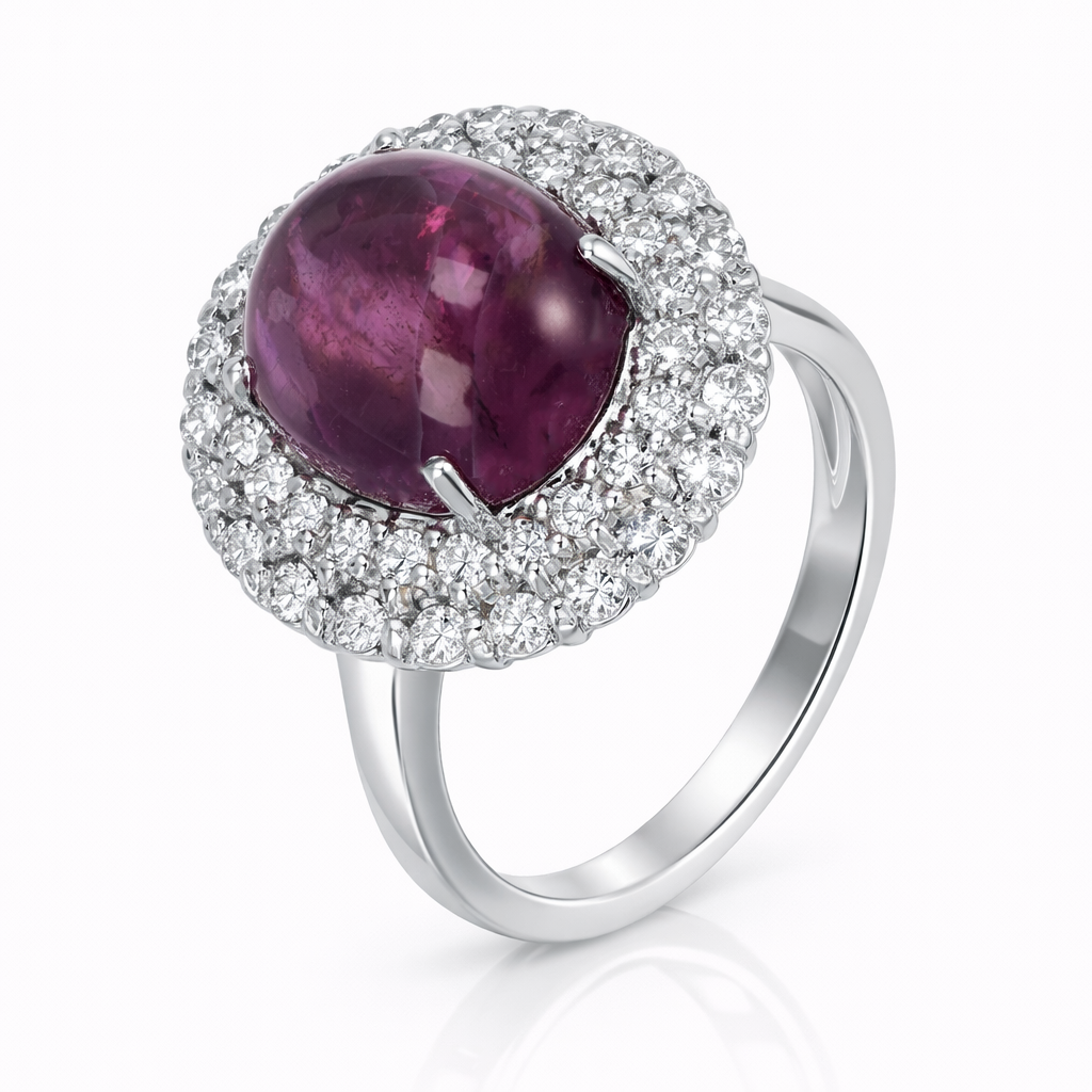 Anello - 18 carati Oro bianco - 6.70ct. tw. Tormalina - Diamante