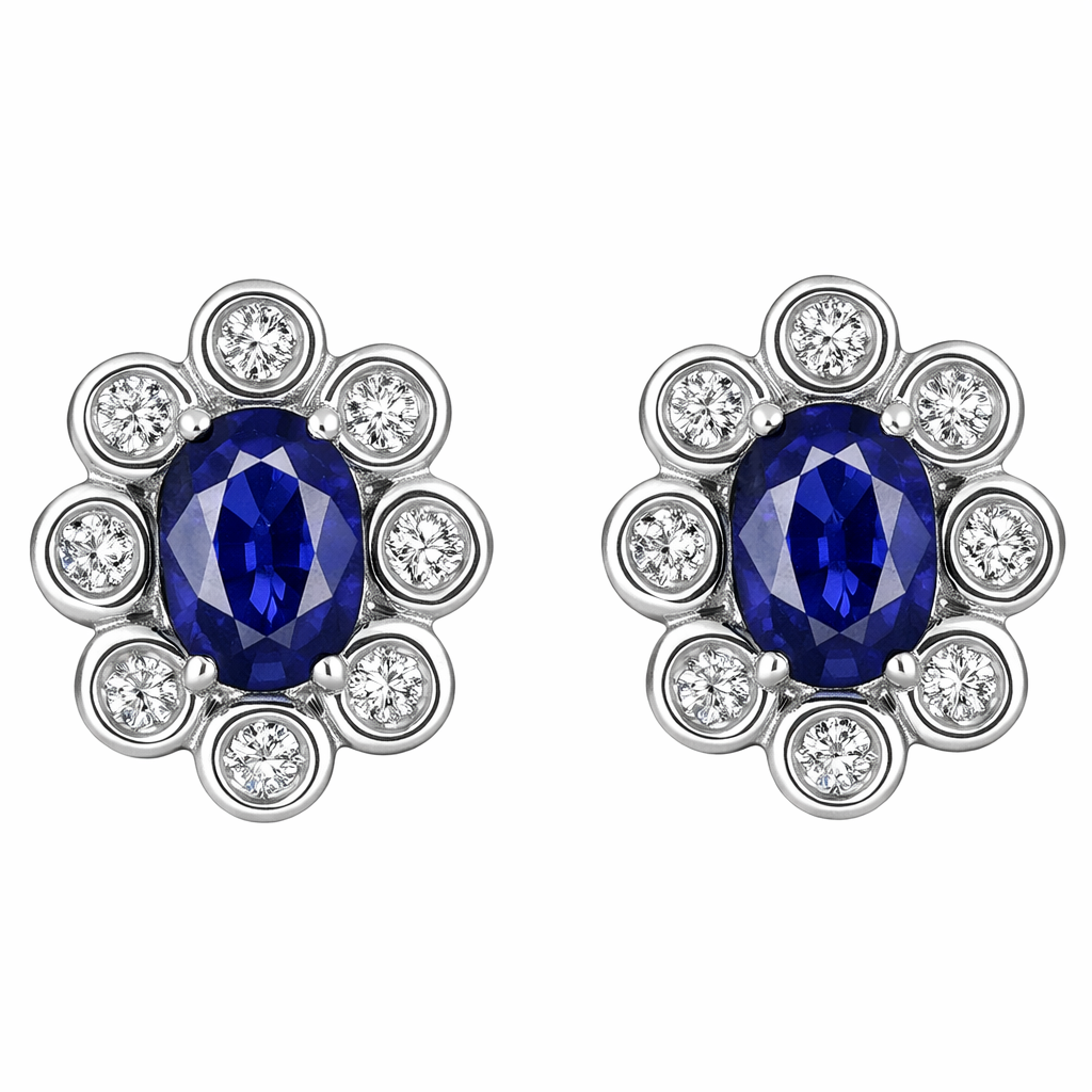 Orecchini - 18 carati Oro bianco - 2.16ct. tw. Zaffiro - Diamante