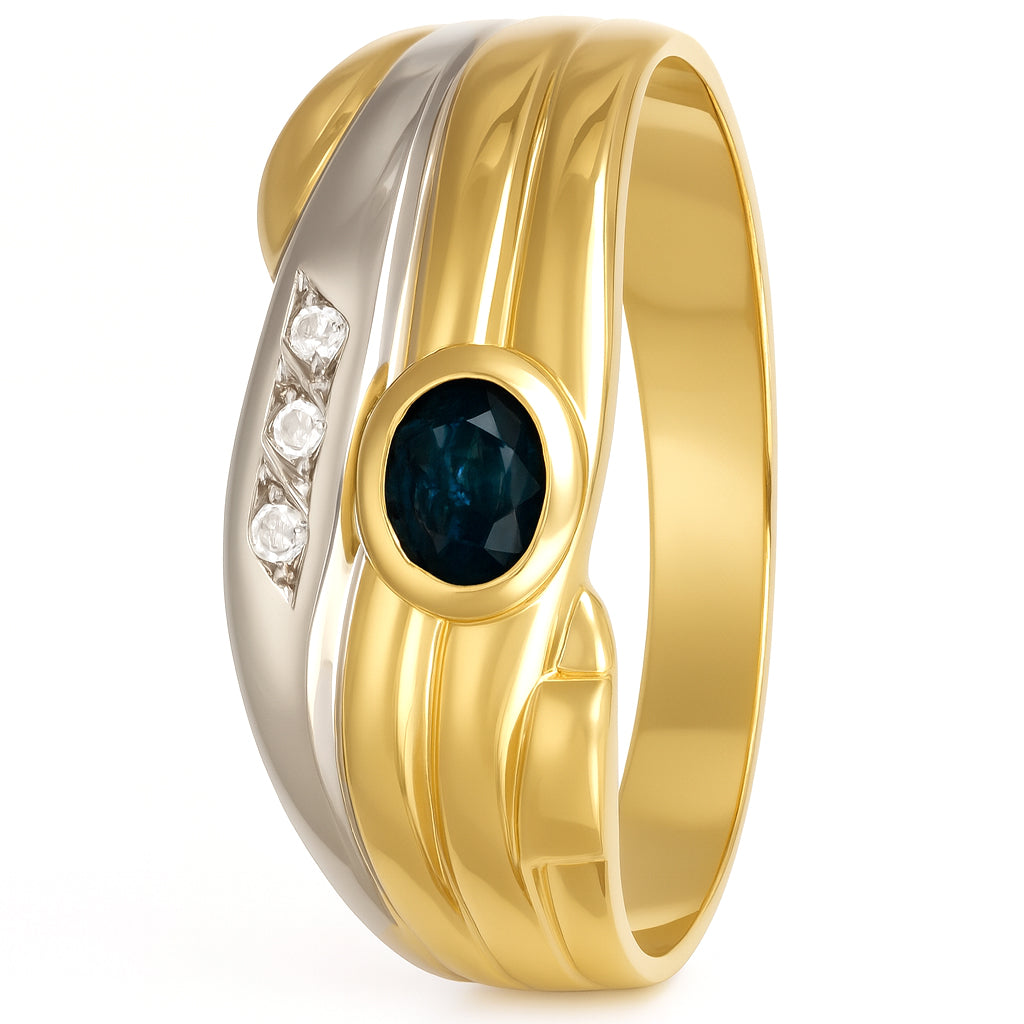 Anello - 18 carati Oro giallo, Oro bianco - 0.17ct. tw. Zaffiro - Diamante