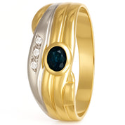 Anello - 18 carati Oro giallo, Oro bianco - 0.17ct. tw. Zaffiro - Diamante
