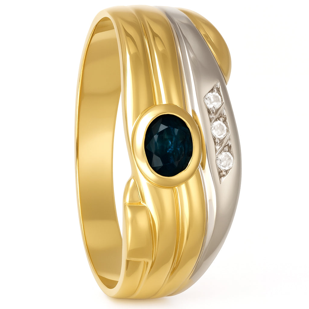 Anello - 18 carati Oro giallo, Oro bianco - 0.17ct. tw. Zaffiro - Diamante