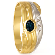 Anello - 18 carati Oro giallo, Oro bianco - 0.17ct. tw. Zaffiro - Diamante