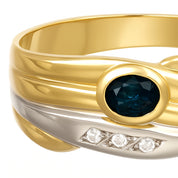 Anello - 18 carati Oro giallo, Oro bianco - 0.17ct. tw. Zaffiro - Diamante