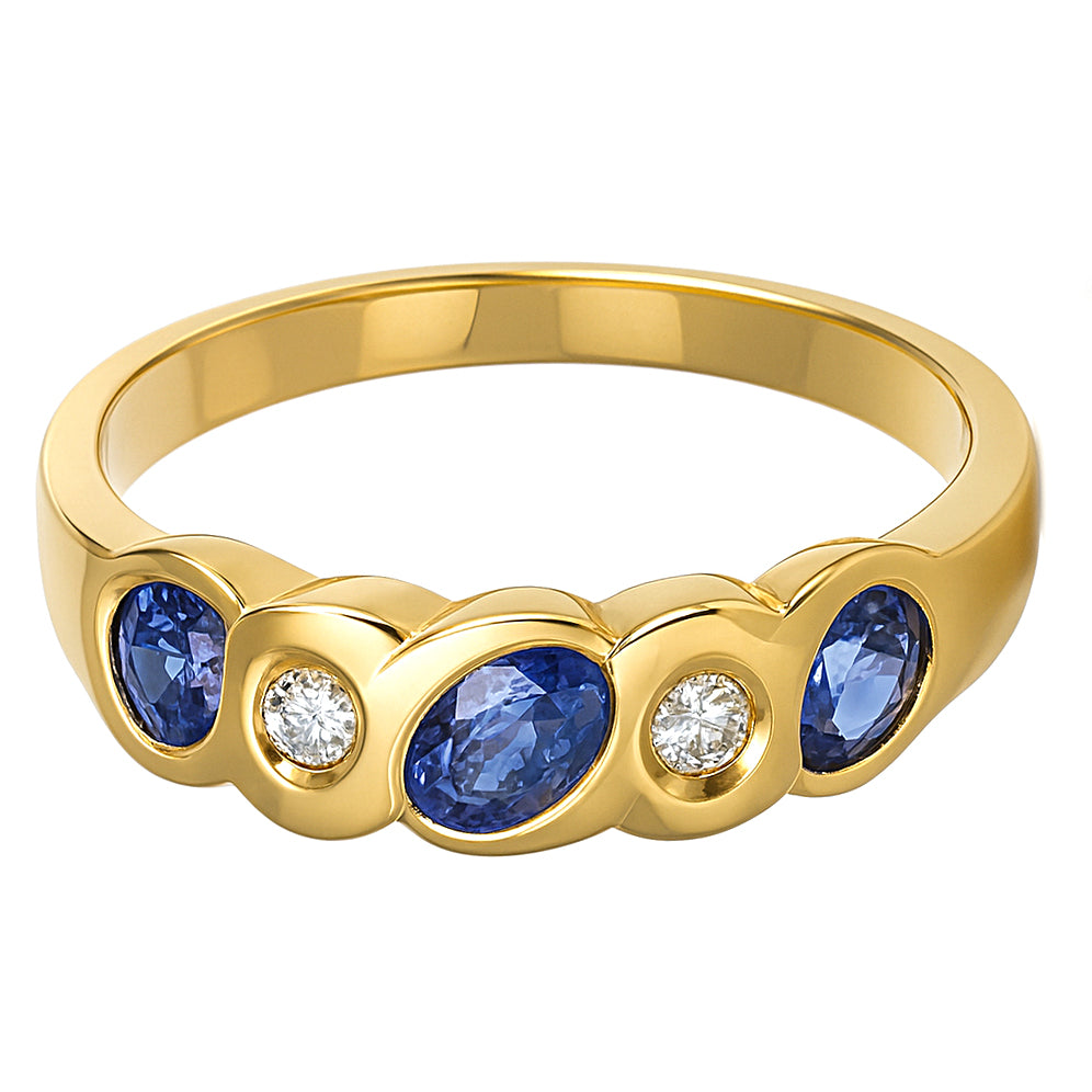 Anello - 18 carati Oro giallo - 0.47ct. tw. Zaffiro - Diamante