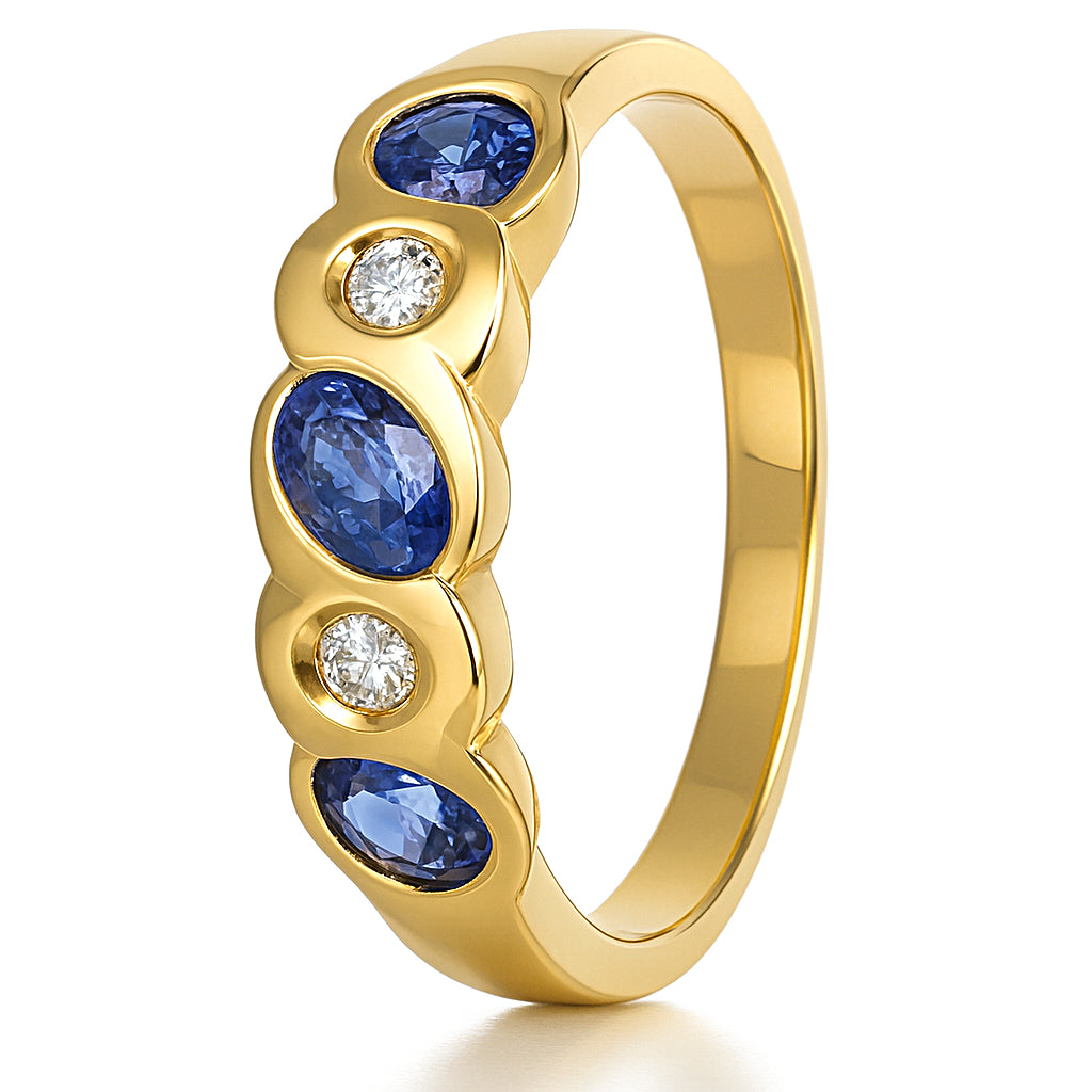 Anello - 18 carati Oro giallo - 0.47ct. tw. Zaffiro - Diamante