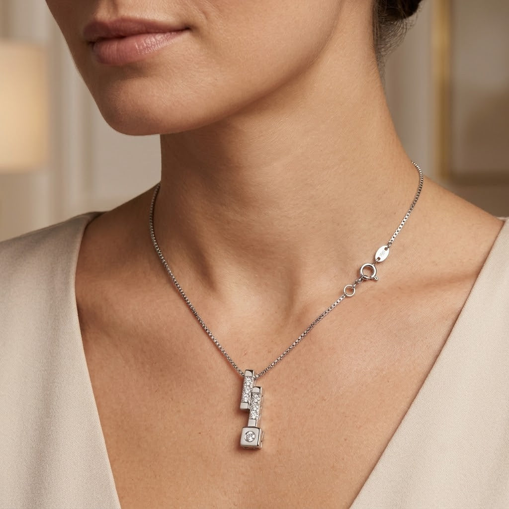 Collana con ciondolo - 18 carati Oro bianco - 0.09ct. tw. Diamante (Naturale) - Made in Italy -Handmade