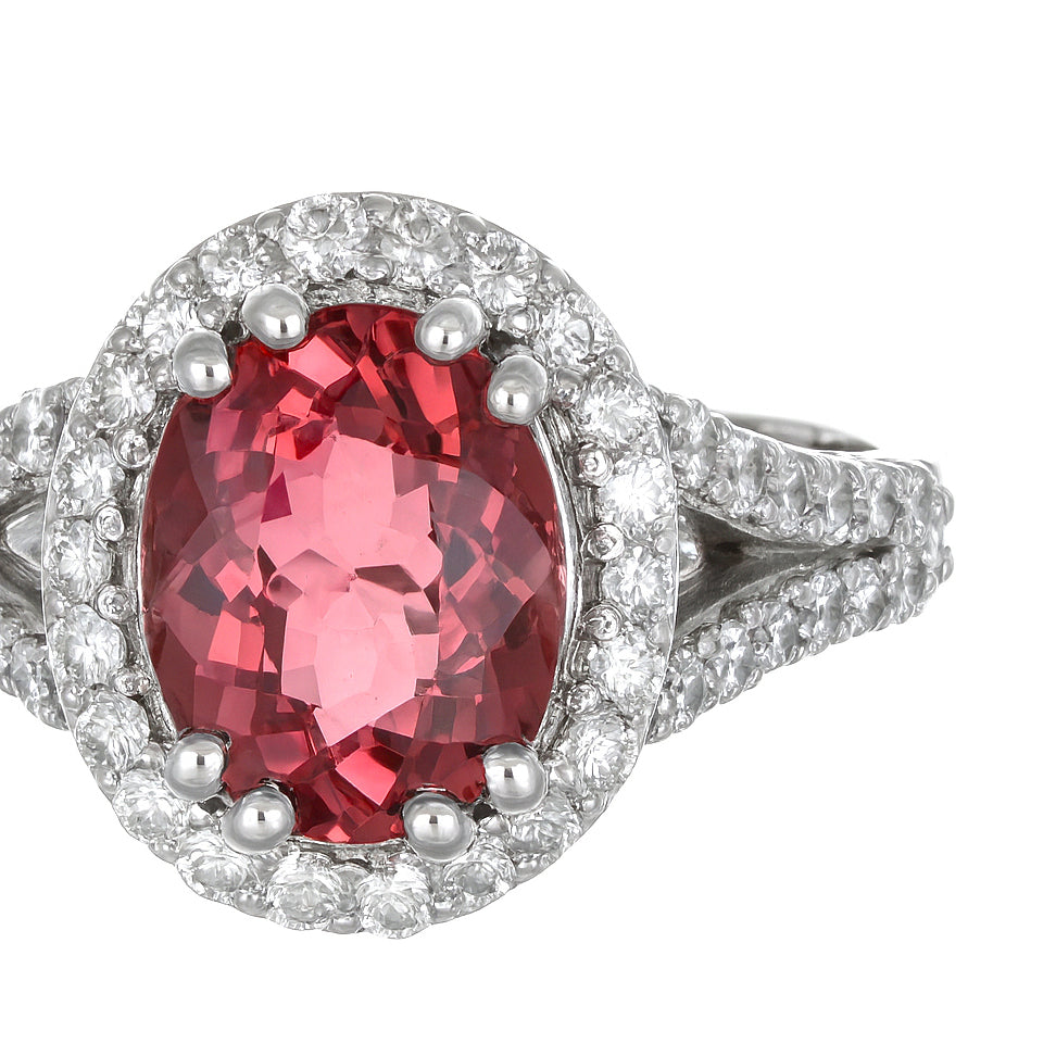 Anello - 18 carati Oro bianco - 2.58ct. tw. Tormalina - Diamante