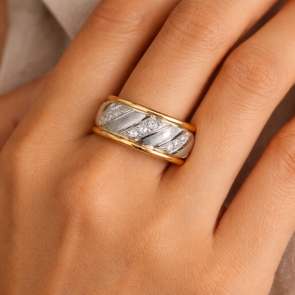 Anello - 18 carati Oro bianco, Oro giallo - 0.18ct. tw. Diamante (Naturale)