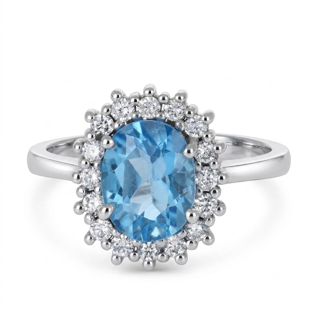 Anello - 18 carati Oro bianco- 2.44ct. tw. Topazio - Diamante - Made in Italy - Handmade