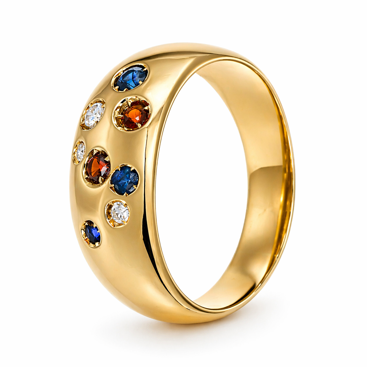 Anello - 18 carati Oro giallo, Zaffiri - Rubini - Diamanti - 0.20ct. tw.