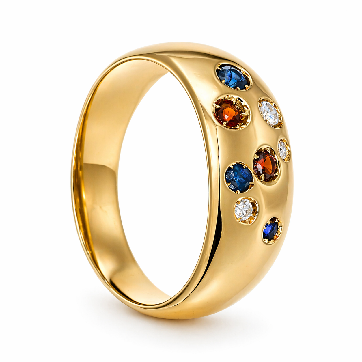 Anello - 18 carati Oro giallo, Zaffiri - Rubini - Diamanti - 0.20ct. tw.