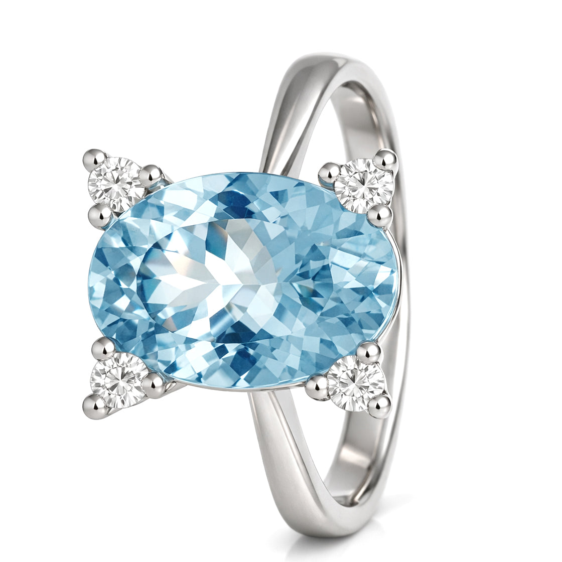 Anello - 18 carati Oro bianco Acquamarina - Diamante