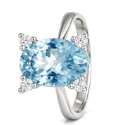 Anello - 18 carati Oro bianco Acquamarina - Diamante