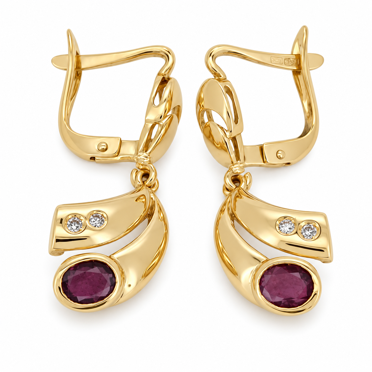 Orecchini - 18 carati Oro giallo - 0.64ct. tw. Diamante (Naturale) - Rubino - Made in Italy - HandMade