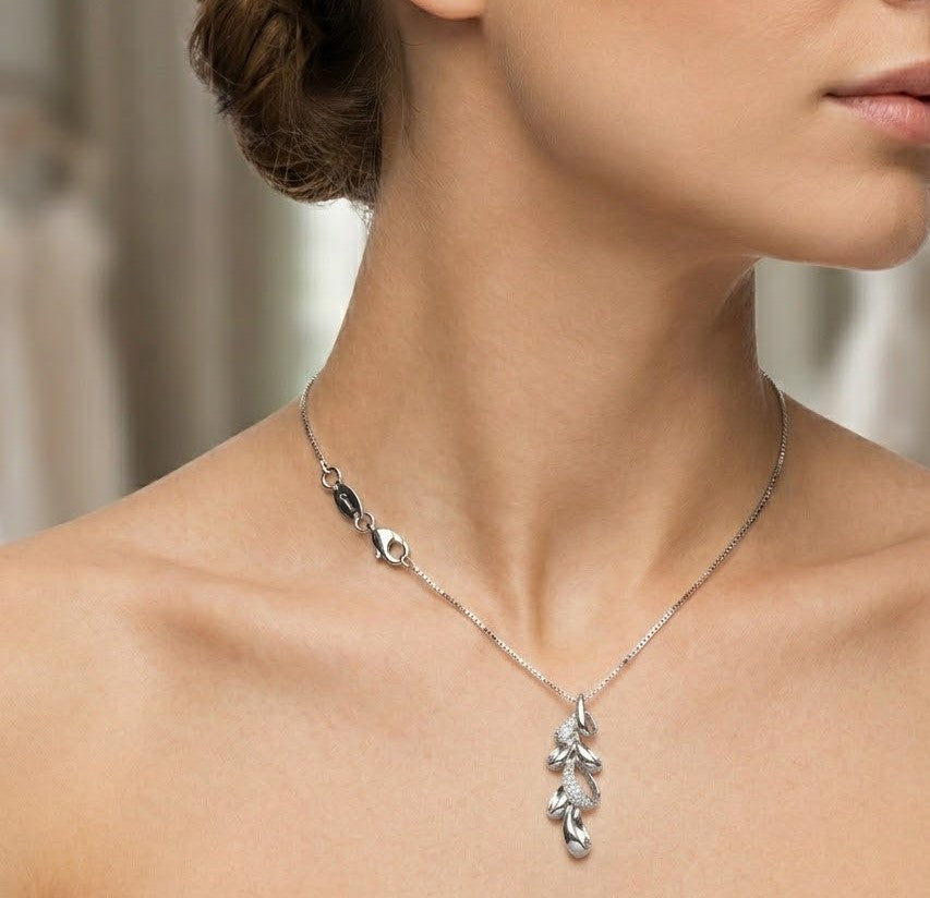 Parure Collana con ciondolo e orecchini - 18 carati Oro bianco - 0.33ct. tw. Diamante (Naturale) - Made in Italy - Handmade
