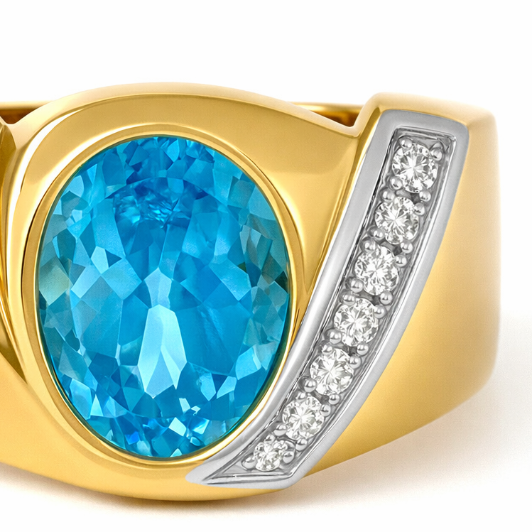 Anello - 18 carati Oro giallo, Oro bianco - 1.61ct. tw. Topazio - Diamante