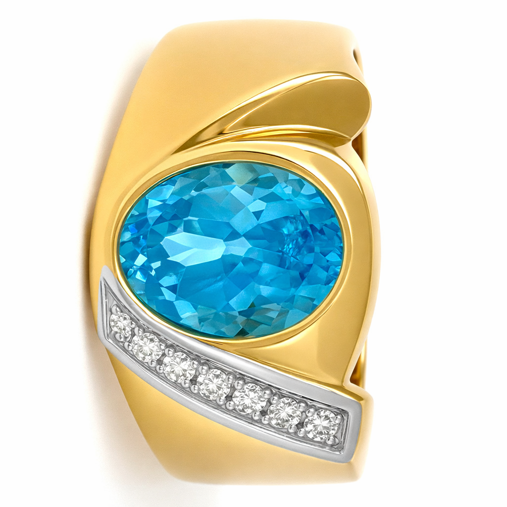 Anello - 18 carati Oro giallo, Oro bianco - 1.61ct. tw. Topazio - Diamante