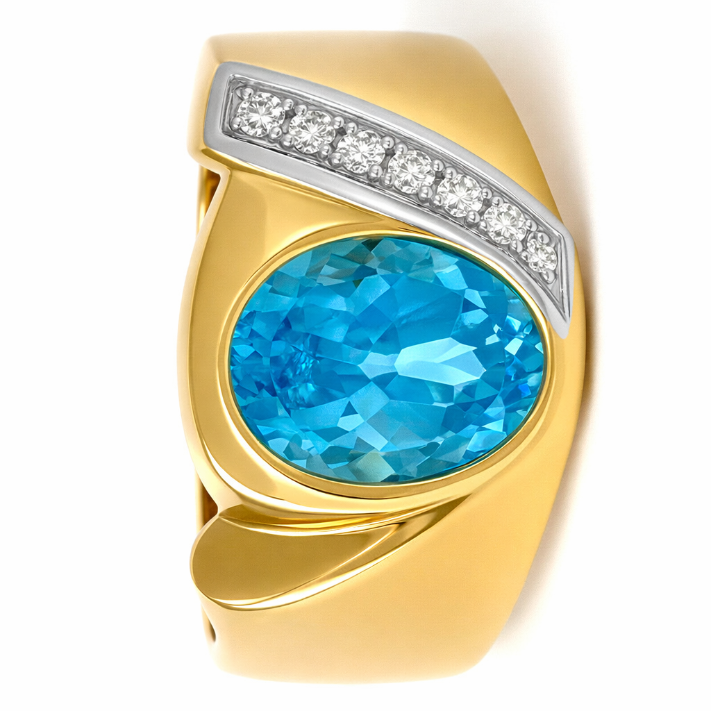 Anello - 18 carati Oro giallo, Oro bianco - 1.61ct. tw. Topazio - Diamante