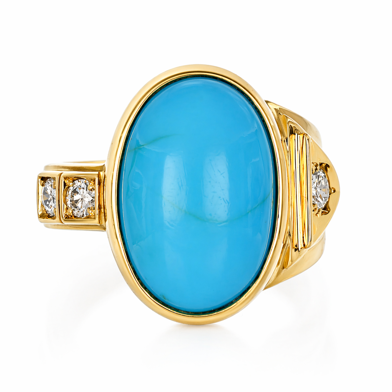 Anello - 18 carati Oro giallo - 10.42ct. tw. Turchese - Diamante