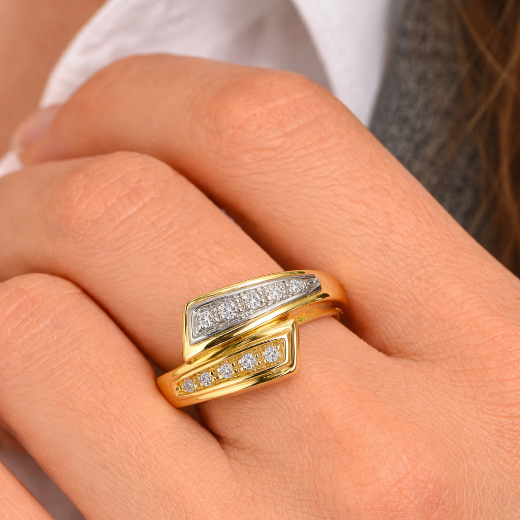 Anello - 18 carati Oro bianco, Oro giallo - 0.10ct. tw. Diamante (Naturale)
