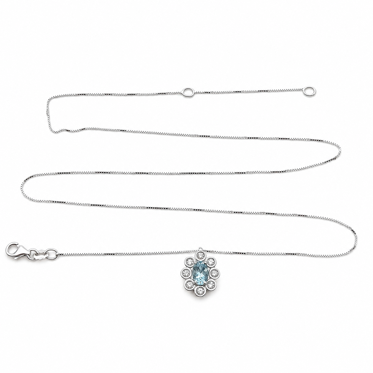 Collana con ciondolo - 18 carati Oro bianco- 0.84ct. tw. Acquamarina - Diamante - Made in Italy - HandMade