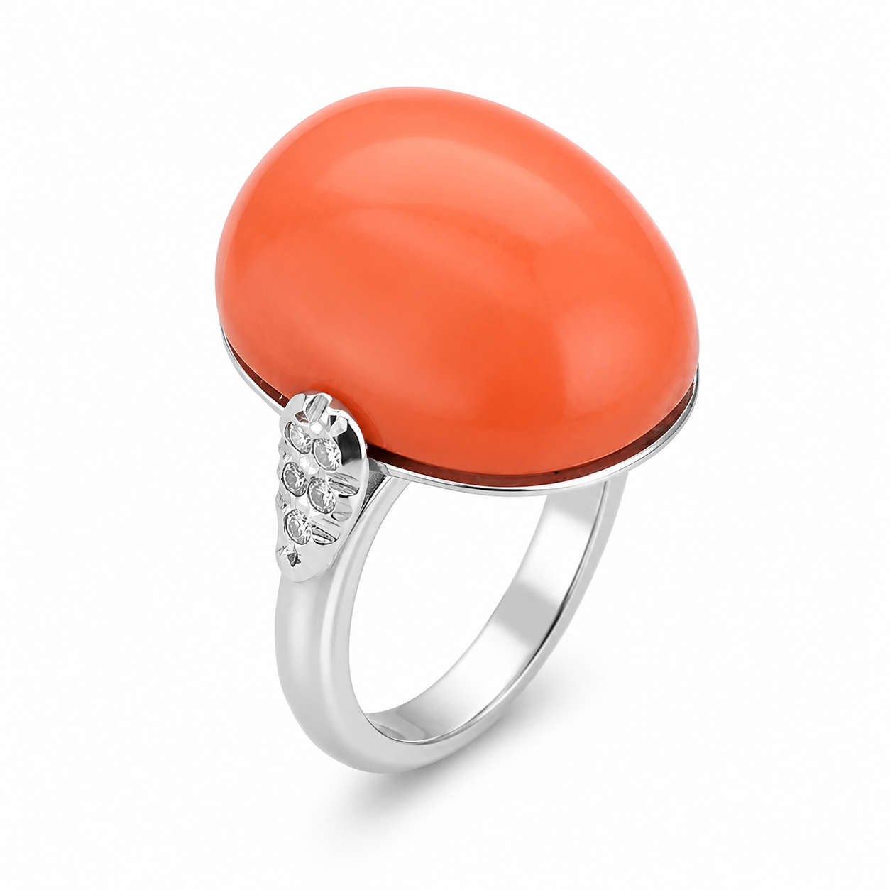 18 carati Oro bianco - Anello - 0.10 ct Diamante - Ct 22.10 Corallo Rosso del Mediterraneo