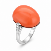 18 carati Oro bianco - Anello - 0.10 ct Diamante - Ct 22.10 Corallo Rosso del Mediterraneo